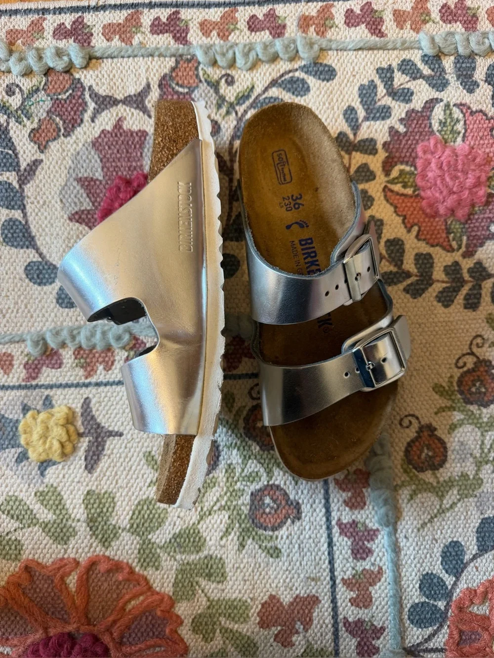 Birkenstock Arizona Soft Footbed Metallic Silver size EU36
